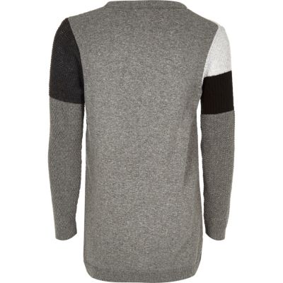 Boys grey knitted panel jumper